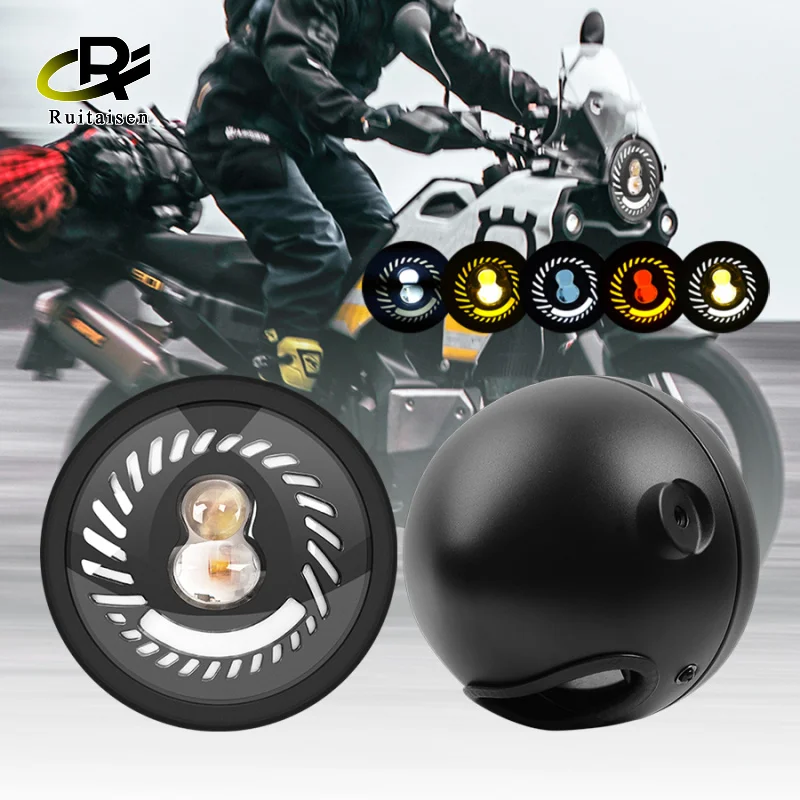 

Universal Motorcycle Headlamp Cafe Racer Bobber 5.75 Inch DRL Angel Eyes H4 Led Headlight Spiral White Side Mount Bracket Parts
