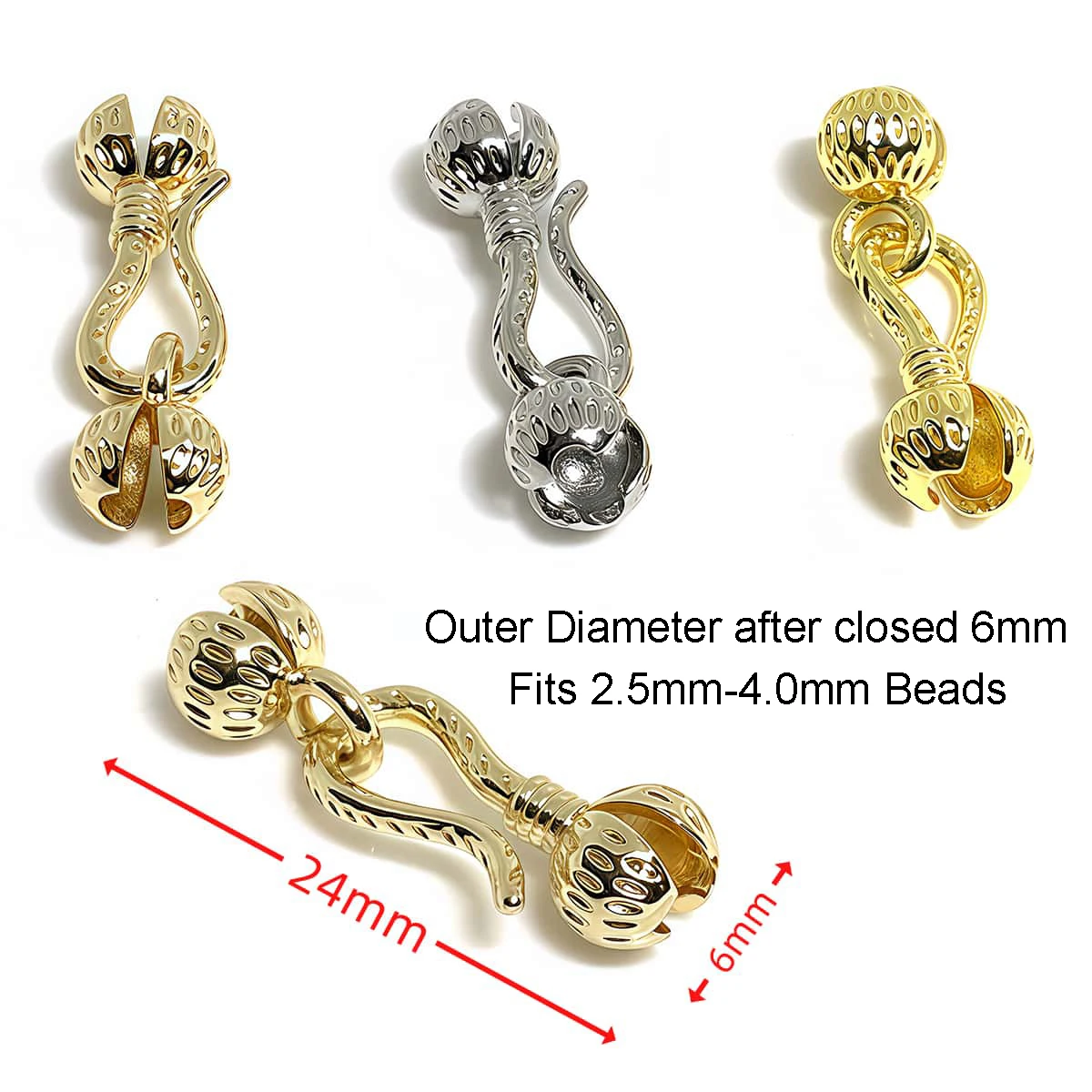 3 Stück Messing-Crimp-Endverschlüsse, Haken-Armbandverbinder, Fischhaken-Verschluss für Armband, Halskette, Schmuckherstellung, Zubehör – Detail 1
