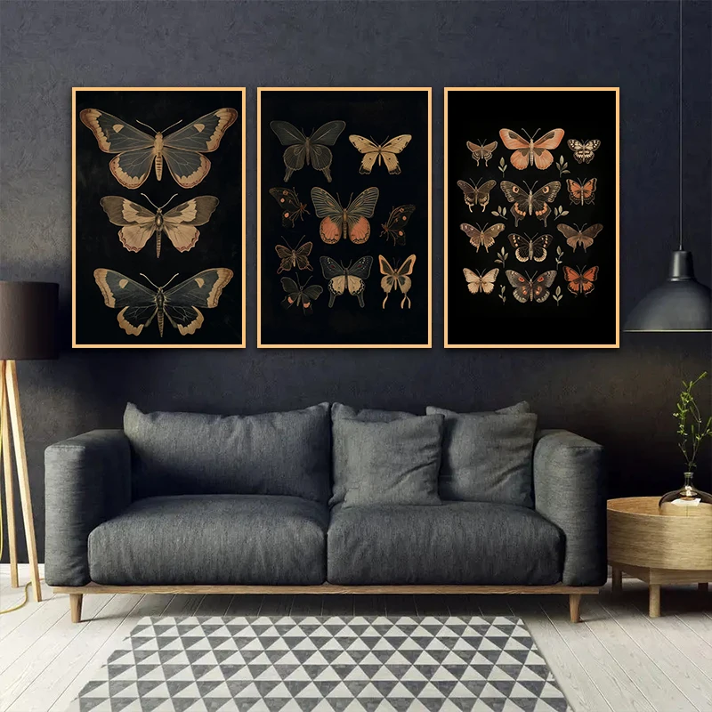 Vintage Dark Academia Moths Victorian Gothic Insect Illustration Art Posters Canvas Painting And Prints Picture Room Home Decor