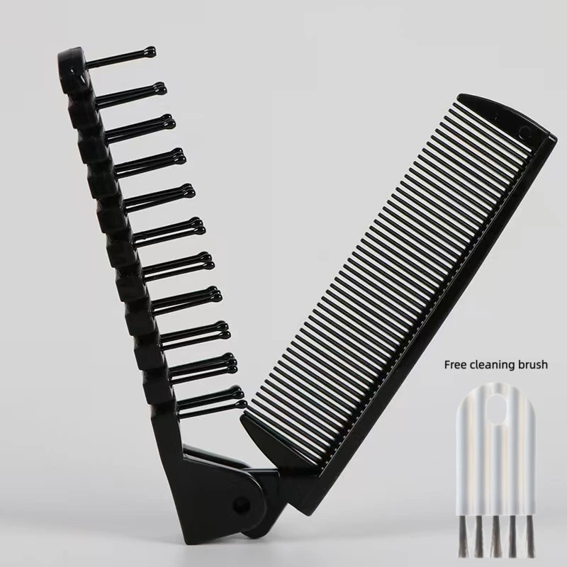 [Portable Hair Comb] 2pcs Set, 1 Folding Comb + Free Cleaning Brush, Portable and Compact Hair Comb for On-the-go Use