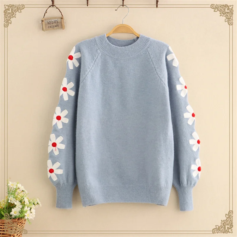 2025 Autumn Winter New Sweet Cartoon 4 Colors Round Neck Women's Pullover Knitwear Girl's Sweater Top