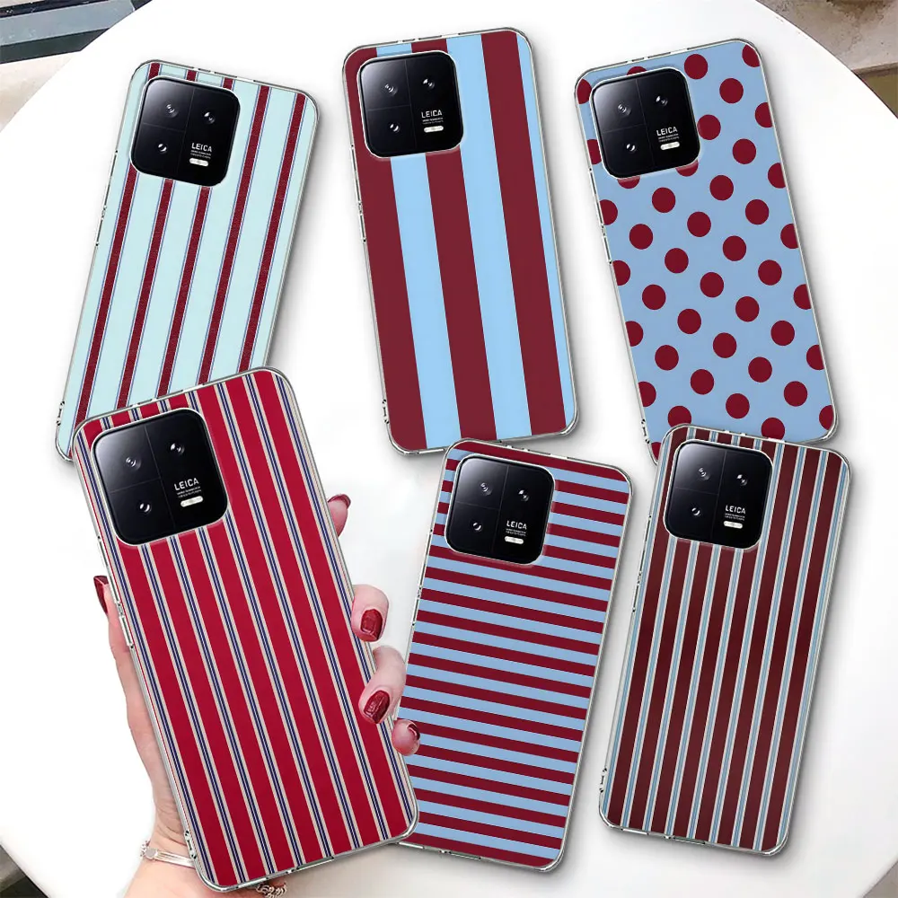 Burgundy Blue White Stripes Case for Xiaomi Mi 15 Ultra 14 11 Lite 5G NE 14T 13 15T 10T Pro 12 Lite 12T 10 12S TPU Phone Cover