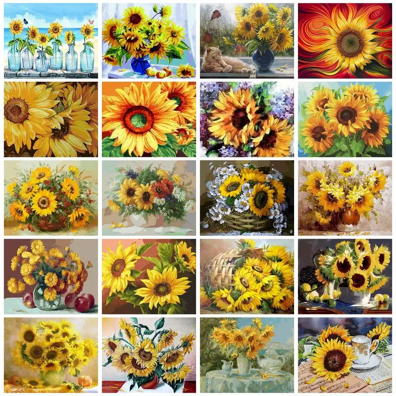 RUOPOTY Sunflower Interior Paint by Numbers Handmade Picture Drawing Kits Acrylic Paint Adults Crafts Wall Decor with Frame