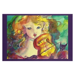 VIOLINIST GIRL ,VIOLIN AND CAT Watercolor by Bulgan Lumini Jigsaw Puzzle Personalised Scale Motors Puzzle