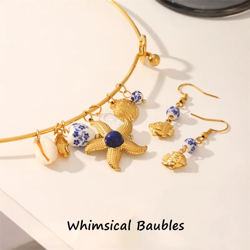 

Dreamshow Summer Fashion Choker Necklace Starfish Charm Jewelry Gold Plated Stainless Steel Necklace