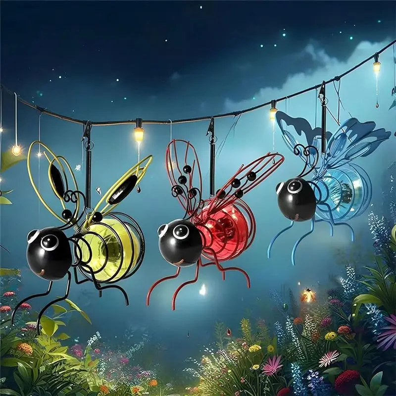 A33Z-Solar Bee Simulation Lights, Outdoor Hanging LED Bees Garden Decoration Lantern For Outside, Insect Bugs Night Light