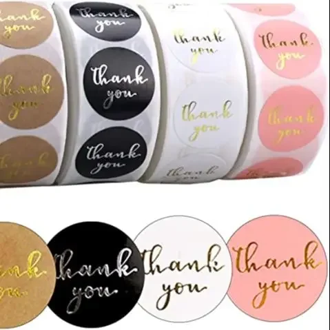 Thank You Stickers Labels for Envelopes, Bubble Mailers and Gift Bags Packaging 1 Inch 500 Pieces Each Roll 4C