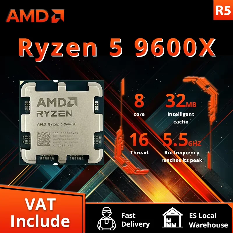 AMD Ryzen 5 9600X R5 9600X 5.4GHz 6-Core 12-Thread 4NM 38M Desktop Processor Socket AM5 CPU Gaming Processo but no fan