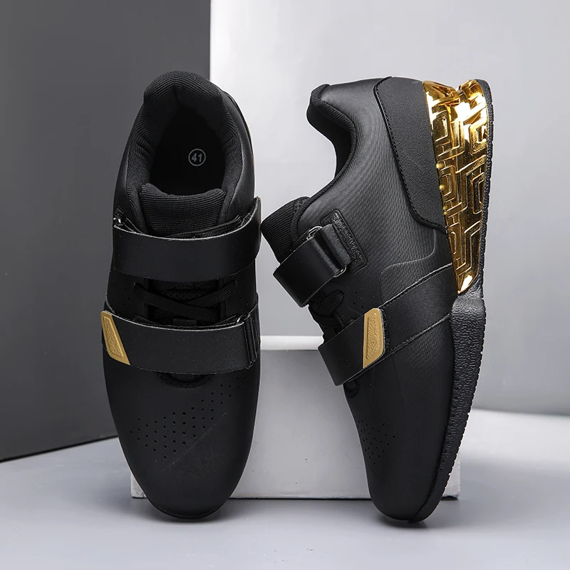 

New Hook and Loop Fitness Weightlifting Shoes (Men's Women's Sports) Gold Silver Deep Squat Shoes Professional Fitness Sneakers