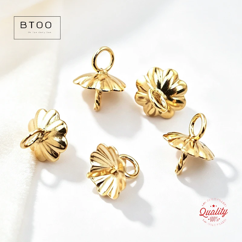 14K Gold Filled Flower Cup Twist Peg Drop Earrings with 4/6MM Gold Bead Cap DIY Jewelry Findings for Accessories