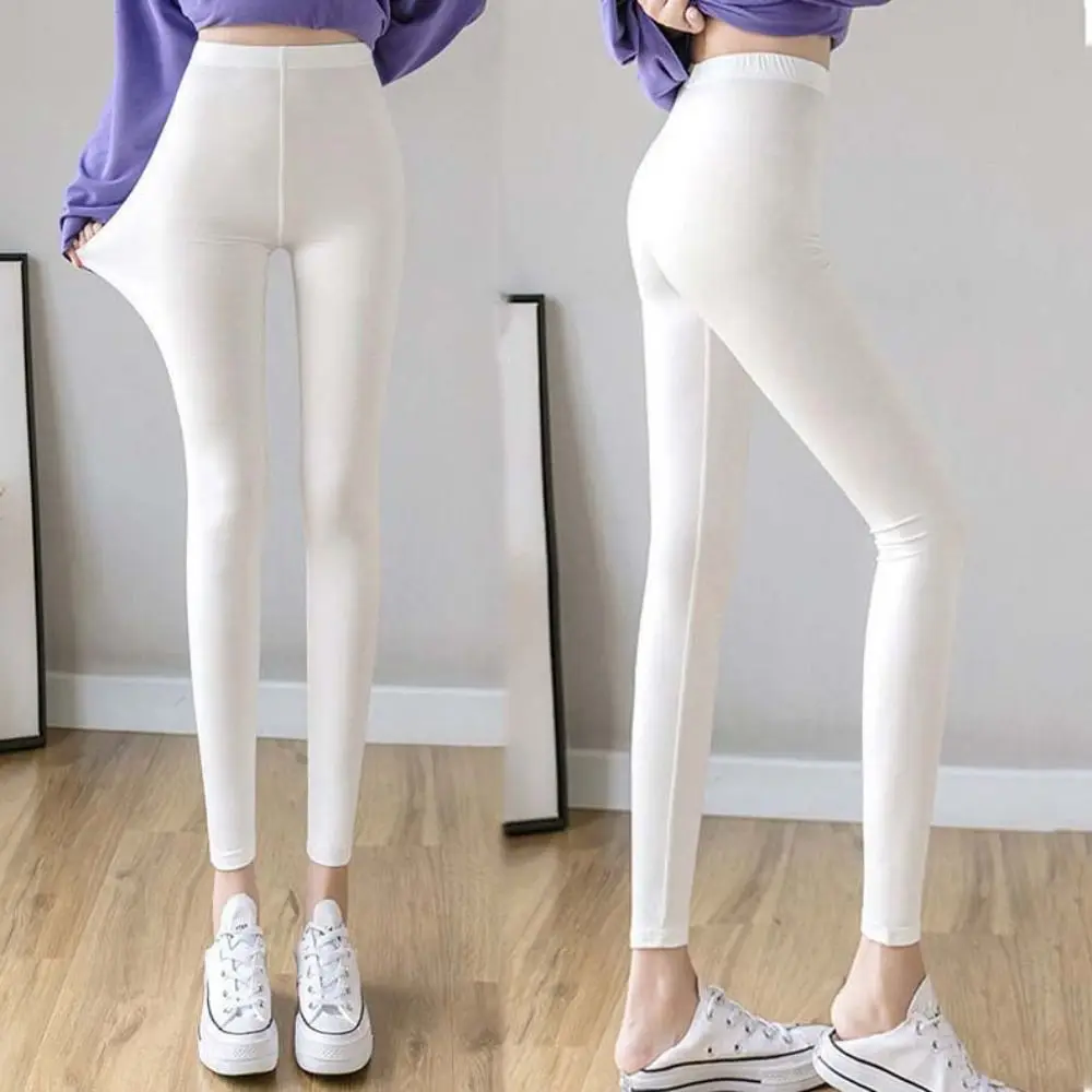 บางกางเกงขายาวผู้หญิงสีทึบกระชับหน้าท้อง Slim ยืด Cropped กางเกงยืดกางเกง Jogging Capri กางเกงสาว