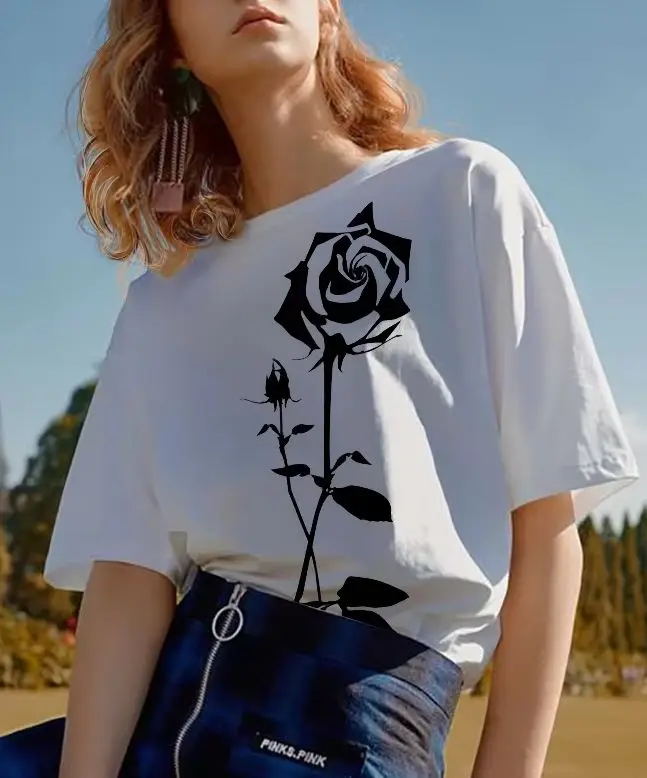 

Gothic Washed Tee Women's T-shirt Dark Rose Handsome Y2K Short Sleeve Top | Gothic Grunge T-Shirt | Dark Graphic Print