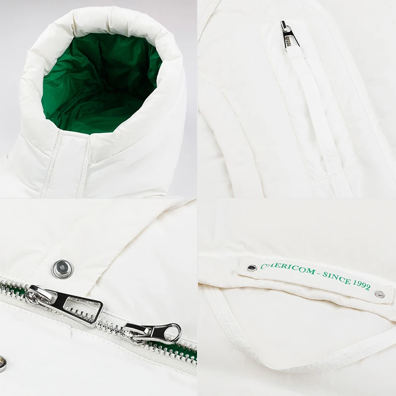 Chericom Damen Winter-Daunenjacke mit Kapuze, kurze Puffermäntel, Farbblock-Spleißstoff, verdickende Outdoor-Jacken, Y289090Y