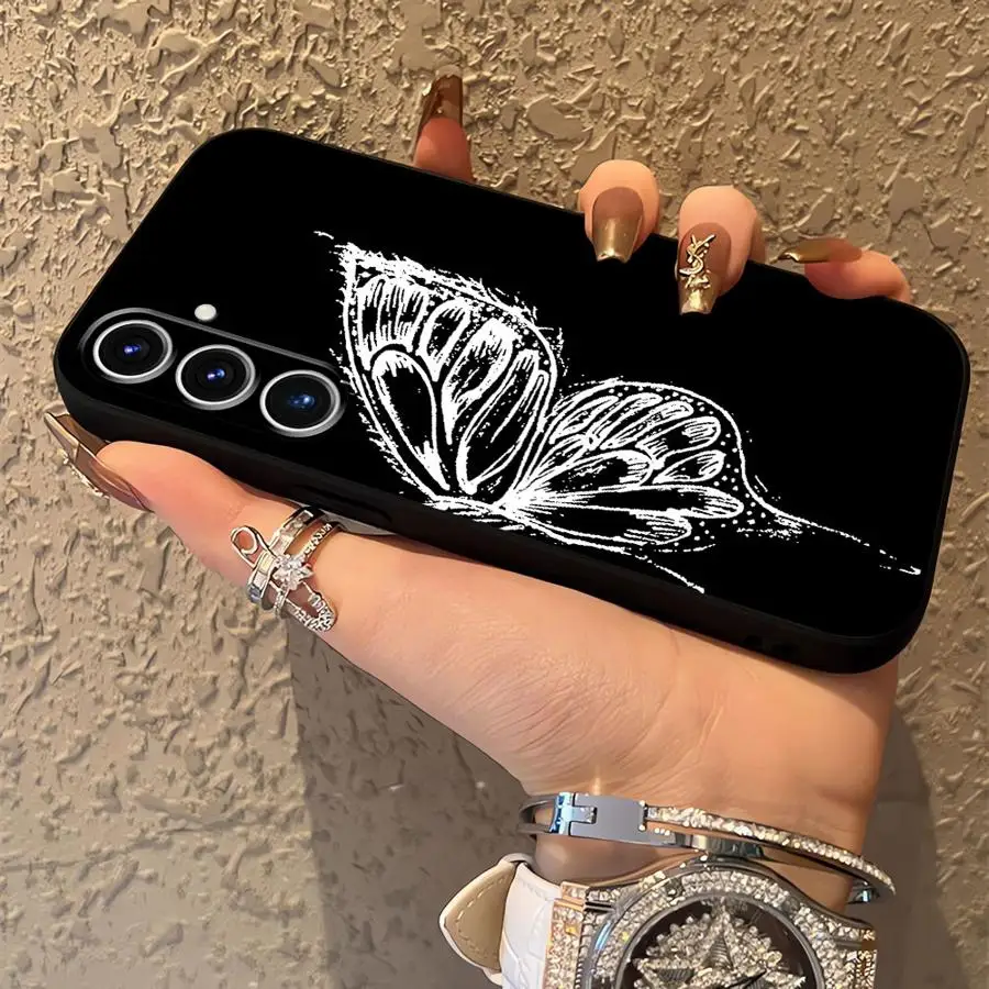 Casing Penutup Ponsel Hitam Lembut untuk Samsung Galaxy A06 A20 A13 A10 A12 A50 A30 A15 A04 A03 A40 A16 A05 A70 Kupu-kupu Cantik