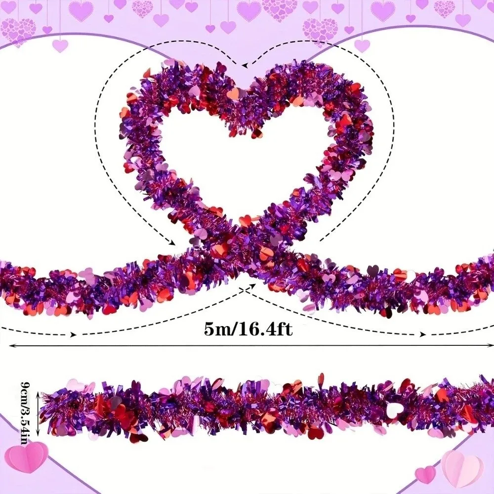 5M Heart Tinsel Garland DIY Heart Snowflake Valentines Garland Cupid the God of Love Love Sequins Hanging Decor Home Decoration