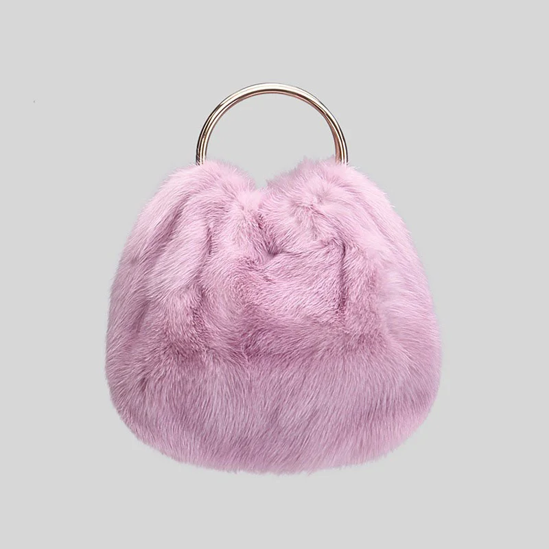 2023 Winter New Women's Plush Mini Handbag Fashionable True Mink High end Banquet Wrist Bag Korean Edition Phone Bag