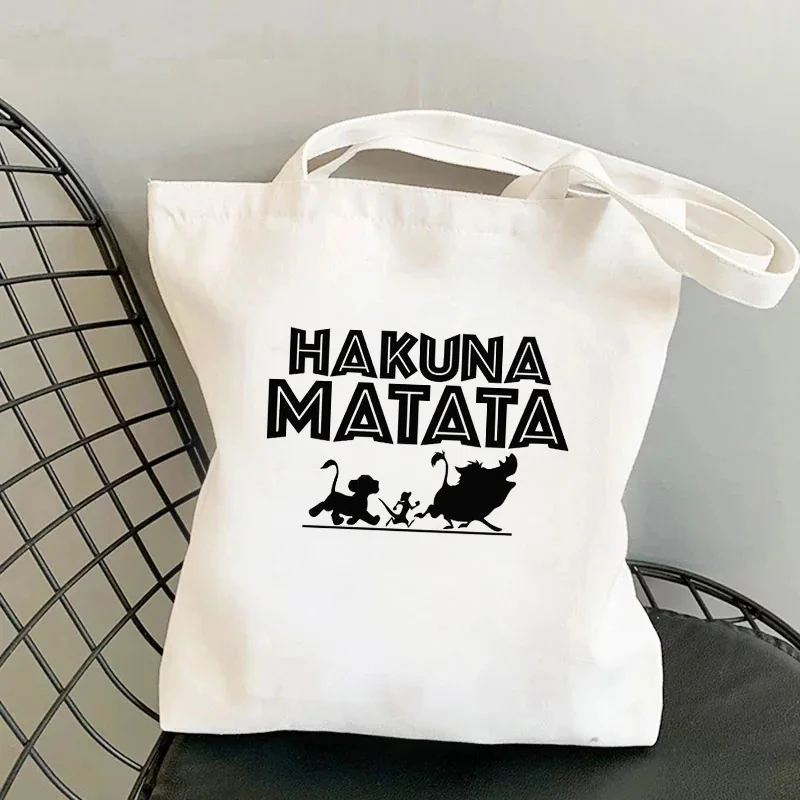 Kawaii Funny Disney The Lion King Tote Bag Canvas Shoulder Bag Eco Hakuna Matata Shopping Bag Women Tote Shopper Bag Female