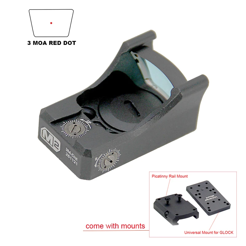 

Tactical M2 Red Dot Sight 3 MOA Holographic Reflex Pistol Sights Open-emitter Red Topless Optics with Picatinny and Glock Mount