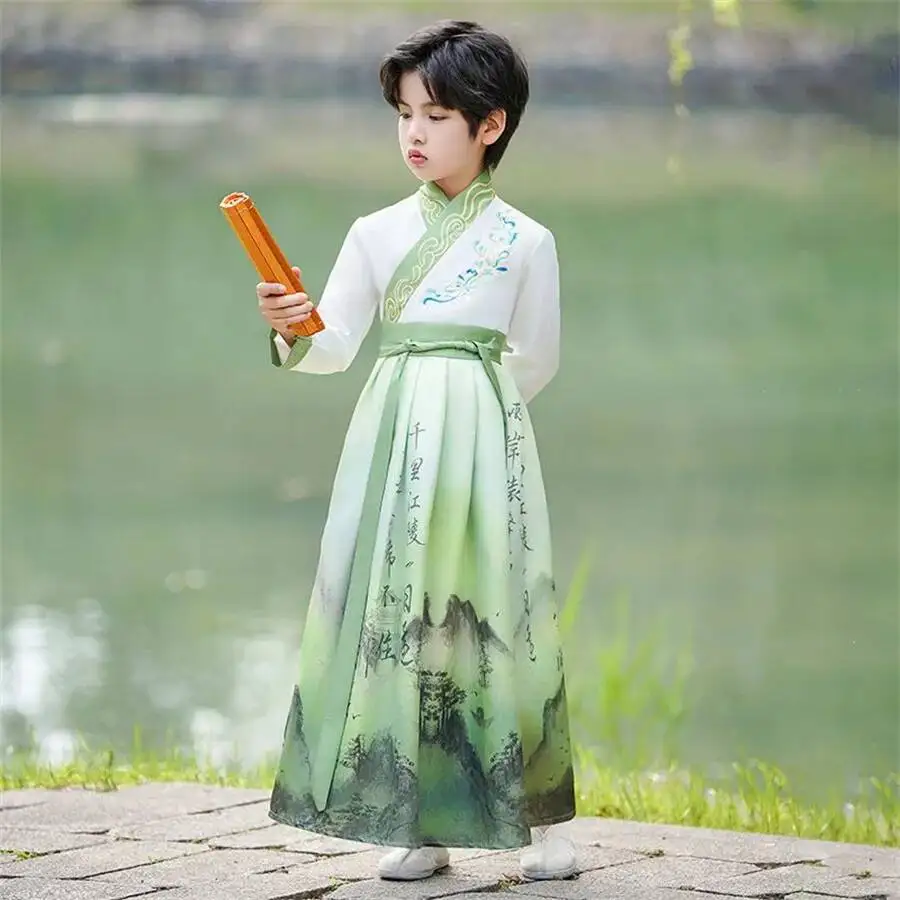 Hanfu Costume Satin Robe Ancient Chinese Tang Costume Children's Holiday Stage Performance Outfts Boys Girl Chinese Traditional