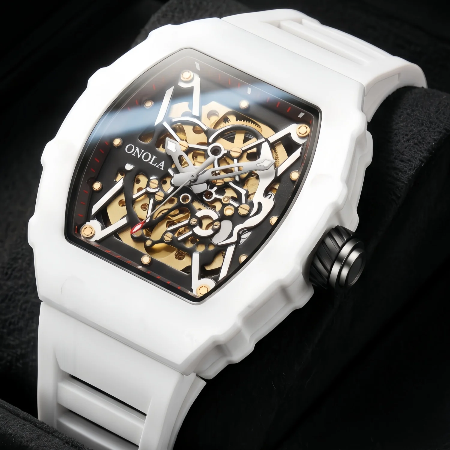 ONOLA men's mechanical watch, alloy case, hollow dial, luminous hands, waterproof function, daily fashionable sports