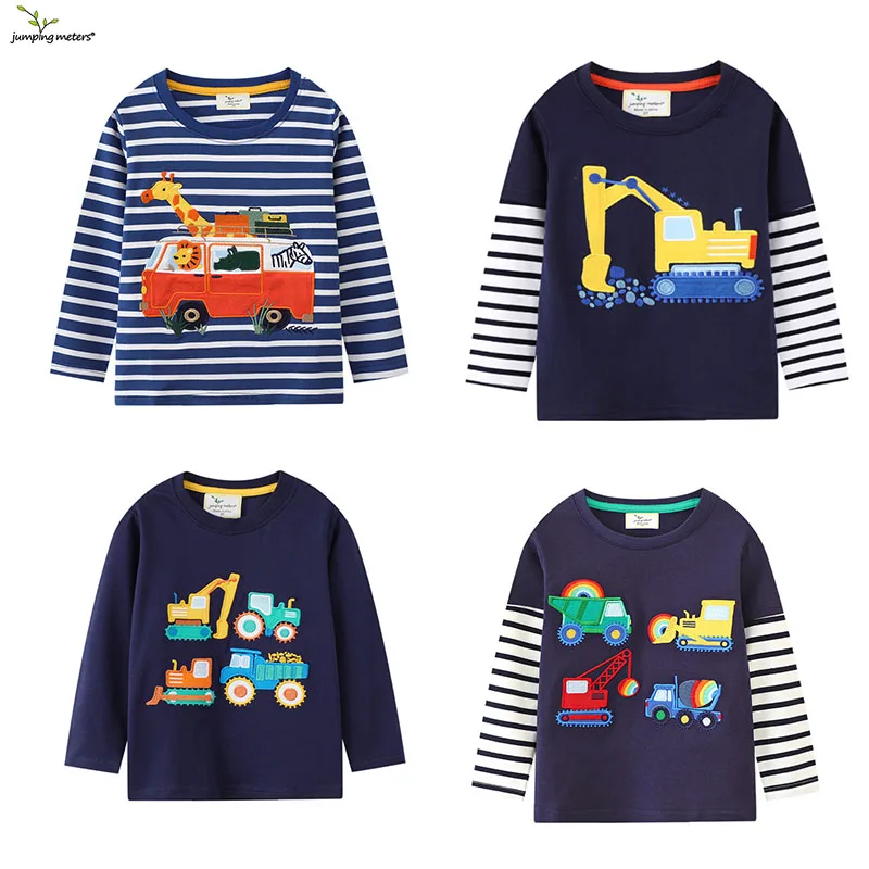 Meter springen 2-7T Auto's met lange mouwen Borduren Jongens T-shirts Herfst Winter Kinderkleding Applique Mode Kindertops