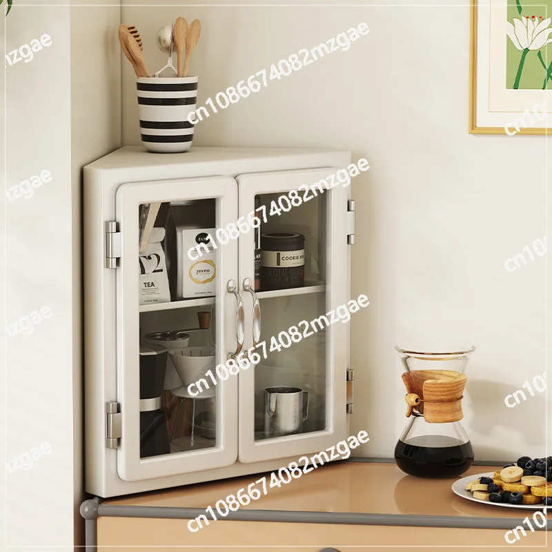 Retro metal triangular cabinet, corner storage cabinet, bedroom desktop embedded glass display cabinet
