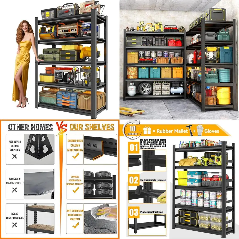 

Сверхмощный промышленный стальной стеллаж для хранения в гараже с регулируемыми 5-ярусными полками, ширина 45,3, вмещает 2500 фунтов, утилита O