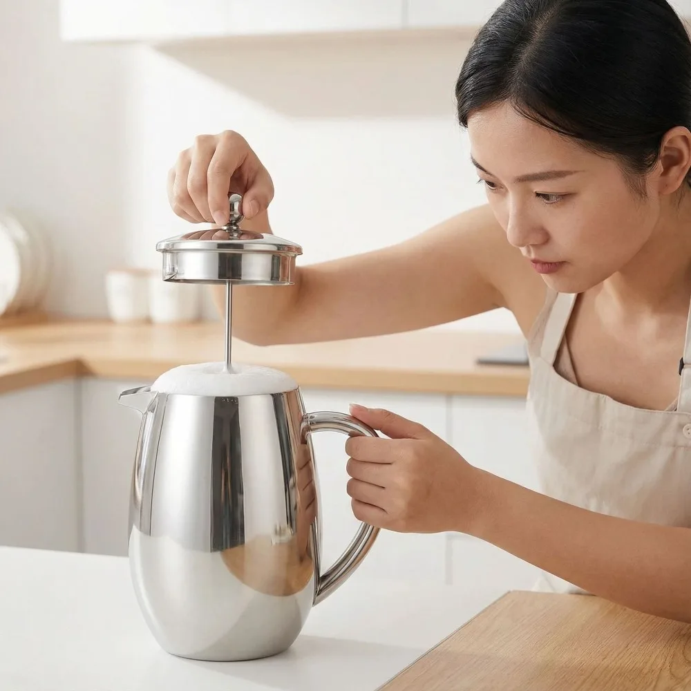 

304 Stainless Steel French Press Double Layer Mirror-like Pour-over Coffee Maker Insulated Drop-proof Coffee Pot