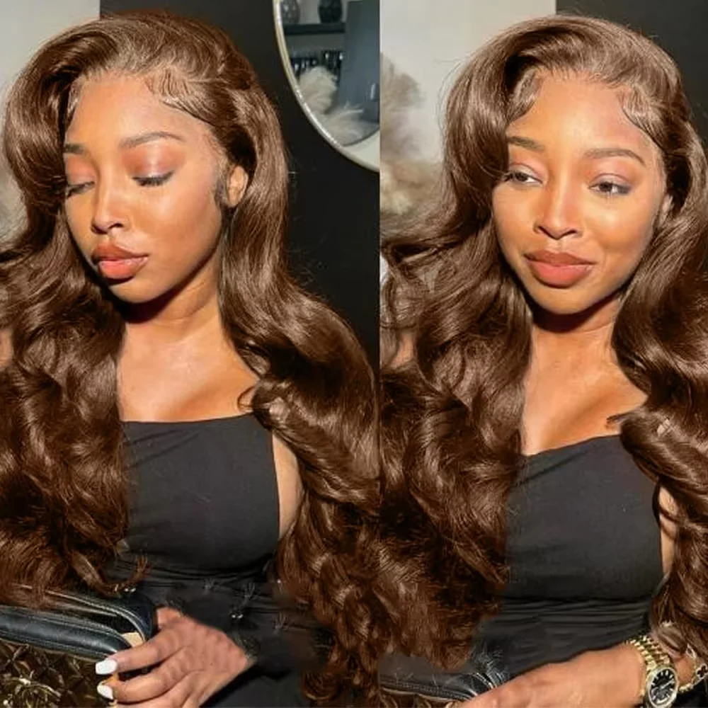 Chocolate Brown #4 Colored Body Wave Lace Frontal Wigs 13x4 13x6 HD Transparent Lace Front 100% Human Hair Wig For Black Women