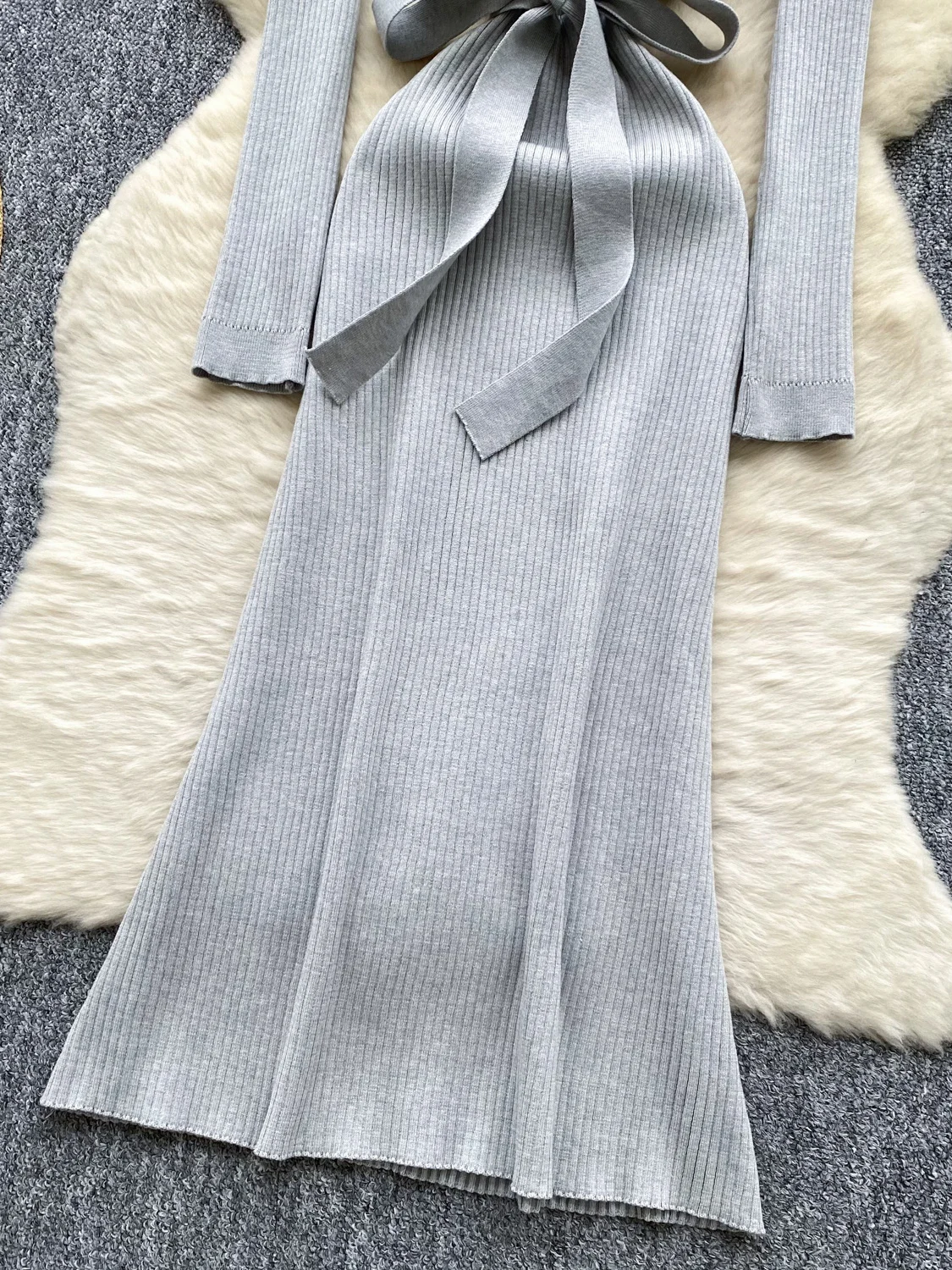 Ele V-ne Lange Sve Gebreide Dr. Slim Fit Hoge Taille A-lijn Rok Koreaanse Sle Pendelen Herfst 2025, Dames Dr