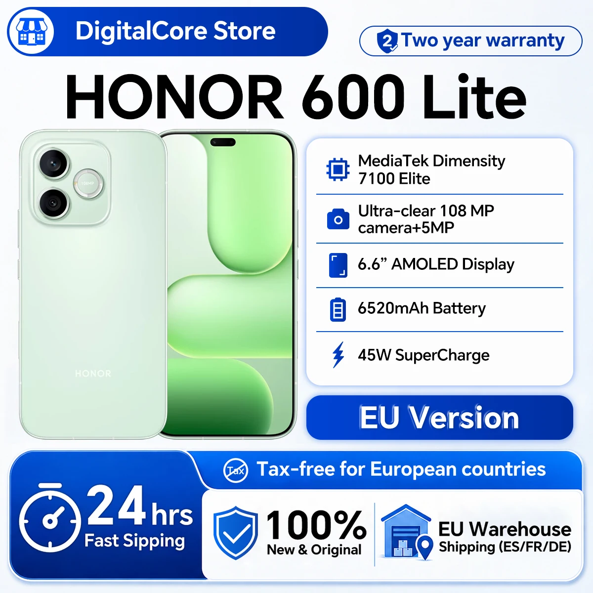 Image of 2026 NEUES HONOR 600 Lite 5G Smartphone MediaTek Dimensity 7100 Elite 6,6 Zoll 120Hz AMOLED 6520mAh 45W SuperCharge 108MP AI-Kamera