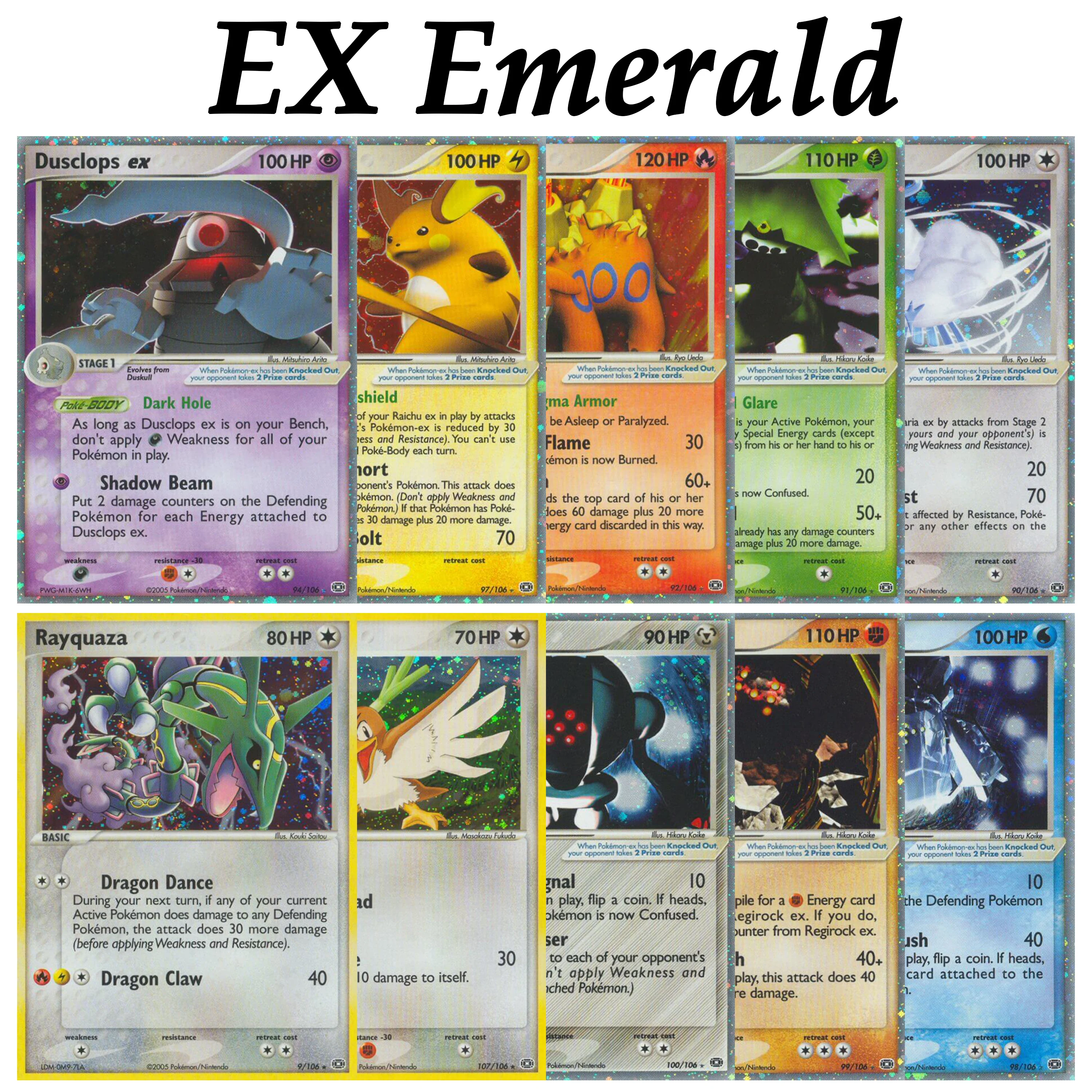 Cartas Proxy PTCG Pocket EX Emerald Cosmos Holo Collector's Chase Hoenn Regi Trio Rayquaza OG Raichu Secret Farfetch'd Altaria