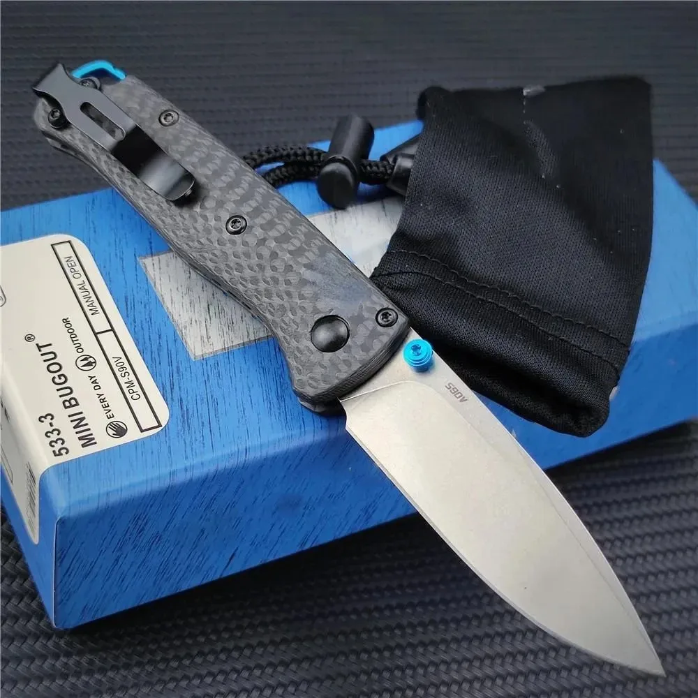 BM 533-3 Mini Bugout AXIS Folding Knife S90V Blade Carbon Fiber Handle Outdoor Camping Pocket Knife Tactical Self Defense Tool