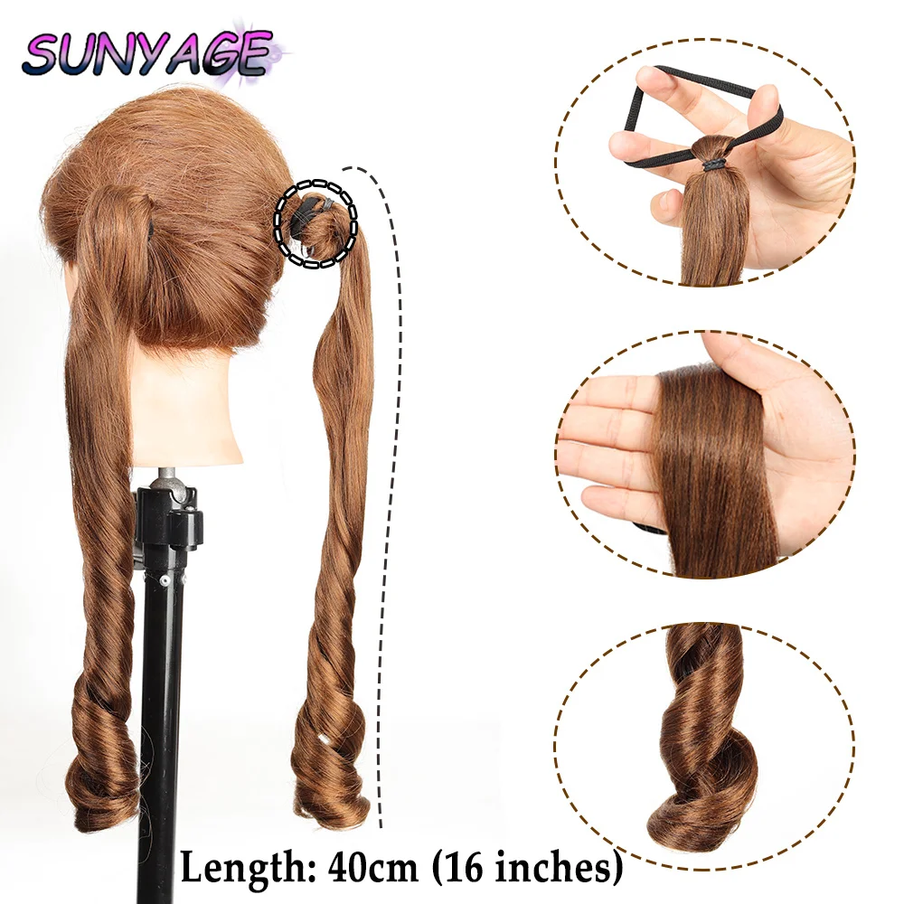 

SUNYAGE Synthetic French Curls Braiding Hair Extensions Loose Wave Spiral Curl Braids Roman Lolita Double Ponytail