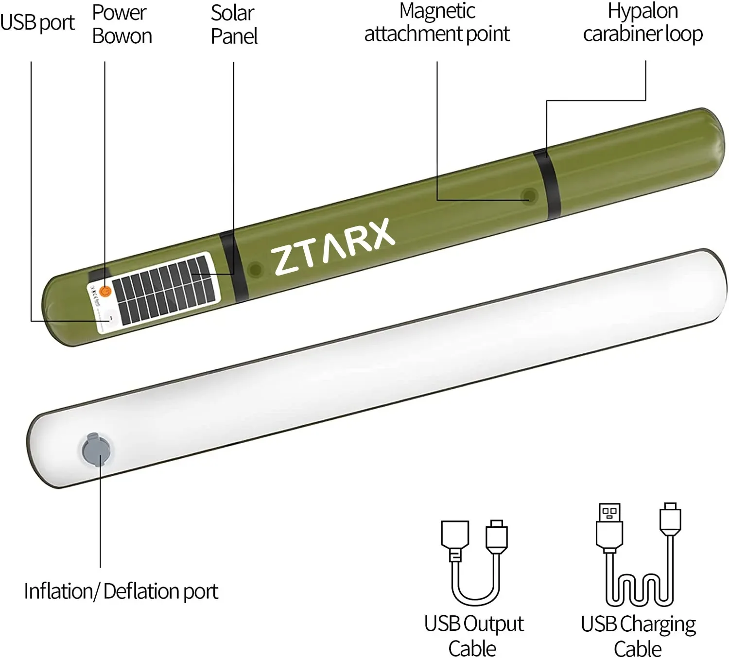 Outdoor inflatable folding light, solar charging light, camping light, USB charging handheld light for tent lighting