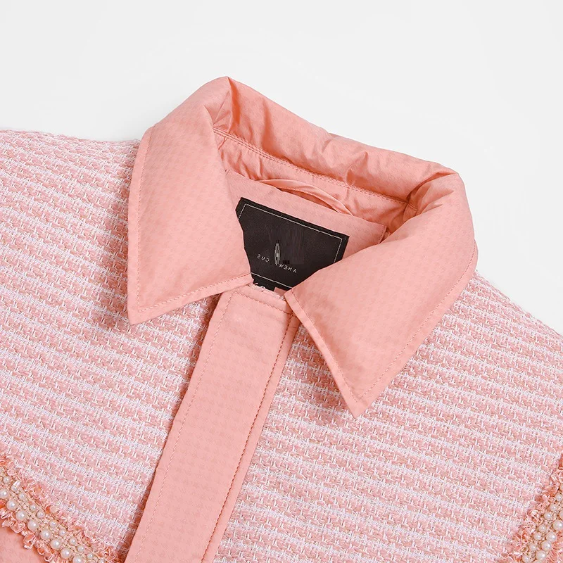 Chaqueta larga de plumón de pato para mujer, chaqueta gruesa con cuentas de pescado, color rosa y blanco, nuevo estilo