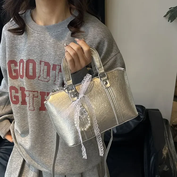 

2025 French Bow Bucket Bag Sweet Pillow Shoulder Purse for Women Minimalist Crossbody Handbag Chic Small Tote