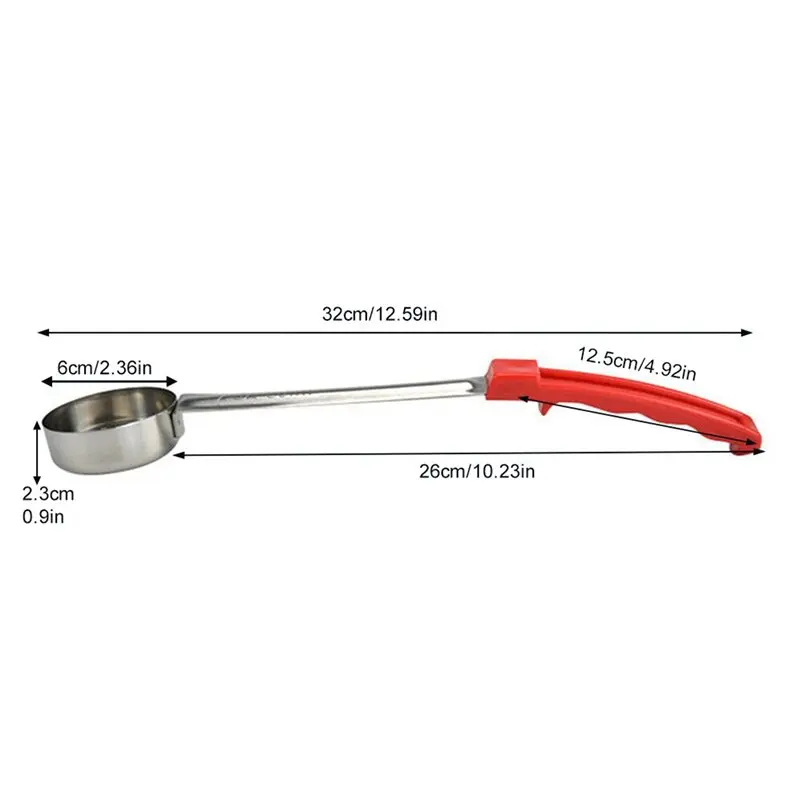 ABVC 5X Pizza Spread Sauce Ladle Rubber Handle Flat Bottom Cooking Spoon Stainless Steel Measuring Stir Soup Spoon -2 Oz