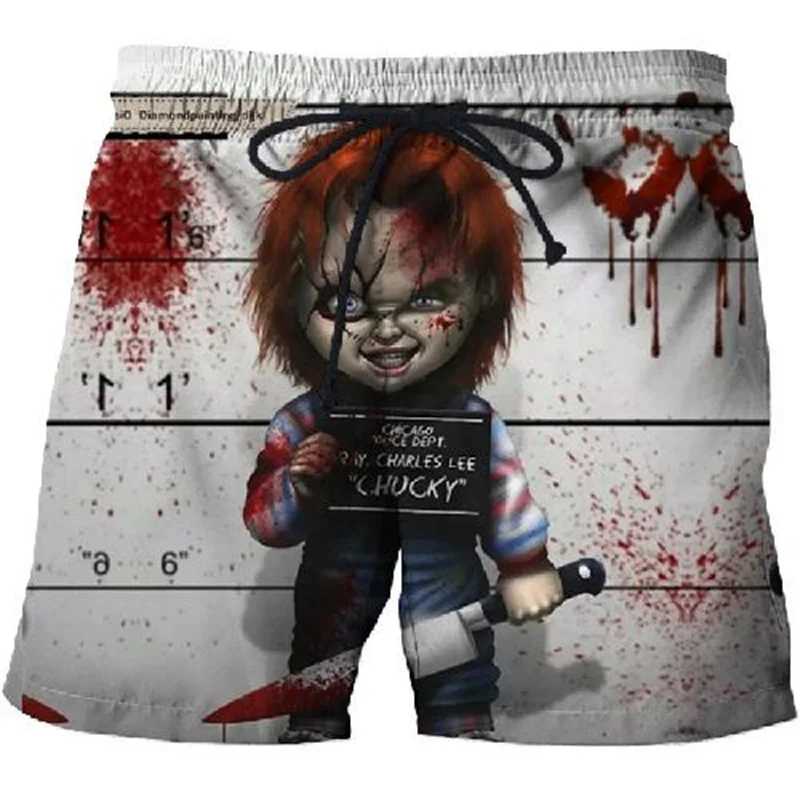 Horror Movie Bride Of Chucky 3D Shorts Pants Men Summer Casual Beach Shorts Swimsuit Homme 2023 Ropa Swim Trunks Board Shorts