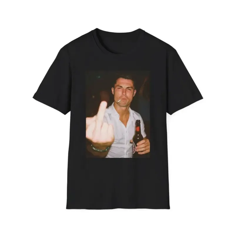 

Casual Beer & Gesture Tee, Middle Finger Graphic Shirt with Beer Bottle Unapologetic Attitude Top for Relaxed Street Style