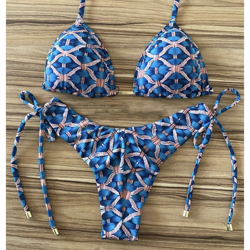 Women's Swimsuit New Split Swimsuit Lace-up Sexy Print Random Bikini