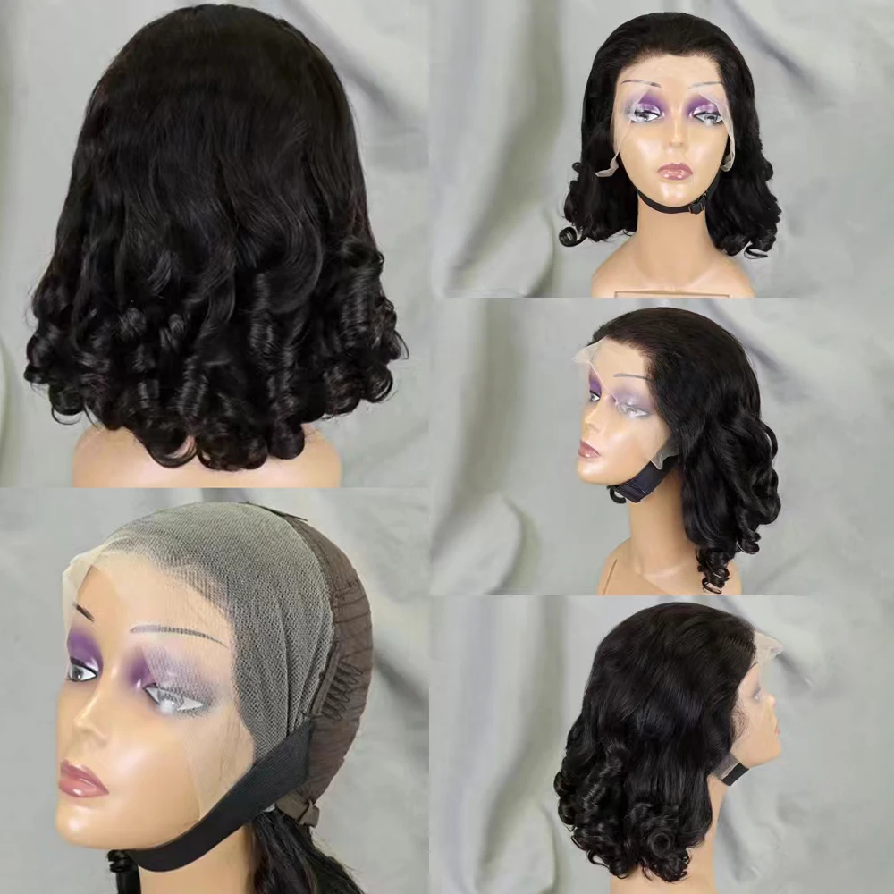 13x4 Transparent Lace Frontal Wig Loose Curly Human Hair Wig Curl Bob Lace Front Human Hair Wig Ladies Spiral Bouncy Curl Wig