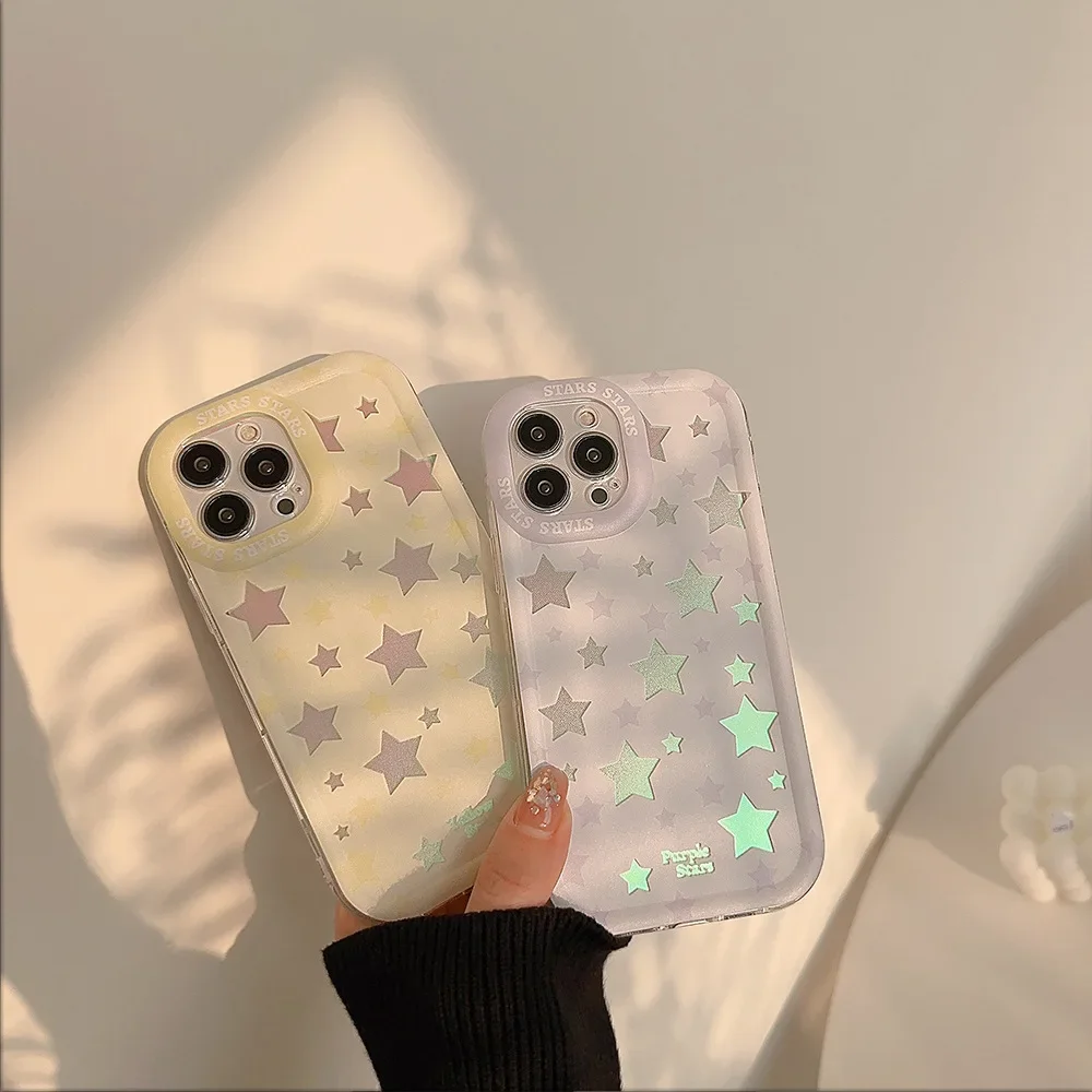 Lovely Laser Star Phone Case for iPhone 14 13 12 11 Pro Mini XS Max 8 7 Plus X SE 2020 XR Shockproof Clear Cover