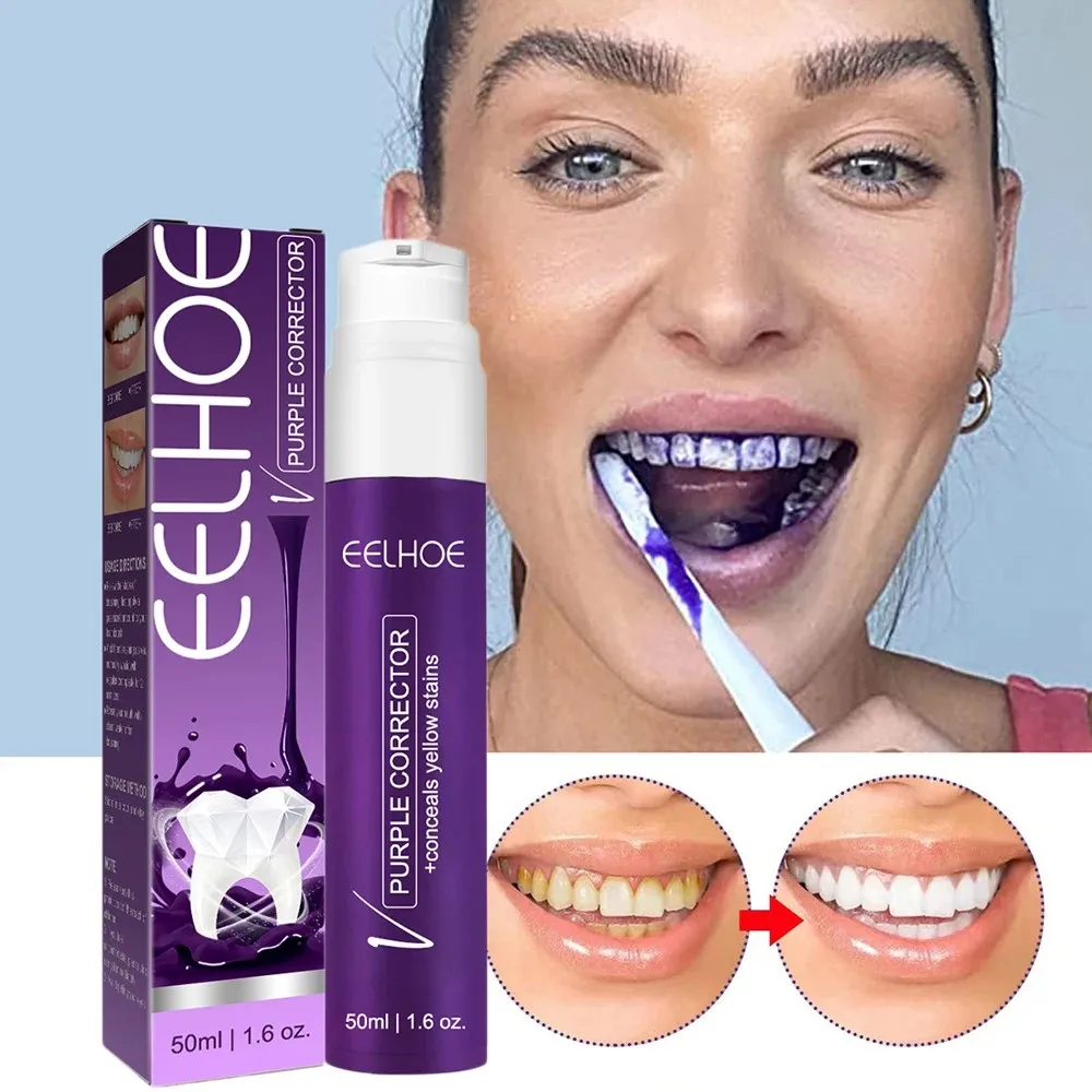 V34 Purple Whitening Toothpaste Refreshing Breath Removal Plaque Corrector Teeth Reduce Yellowing Oral Cleaning Enamel Care