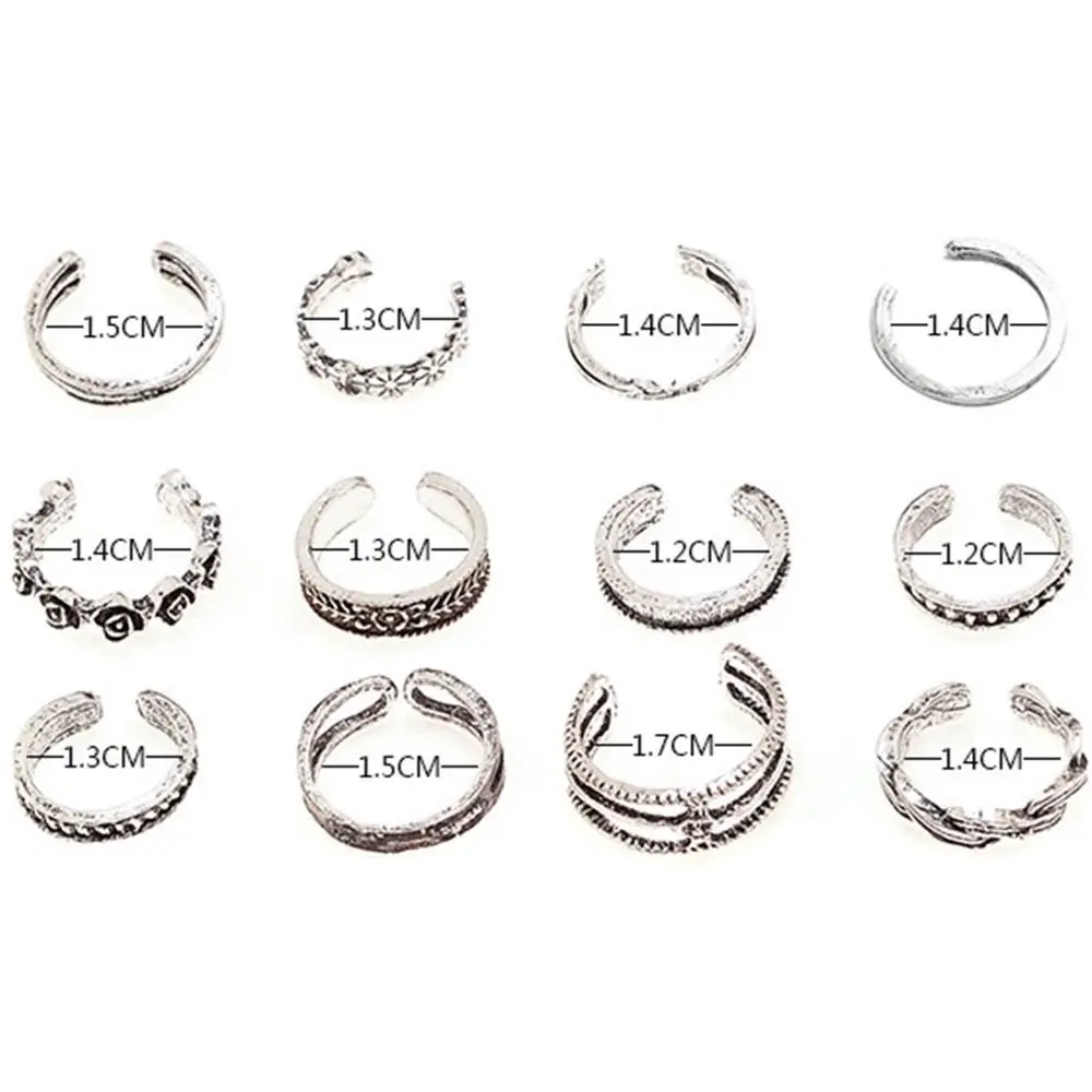 12pcs/Set Alloy Open Simplicity Heart Shape White Copper Women Accessories Foot Ring Set Toe Rings Korean Style Accessories