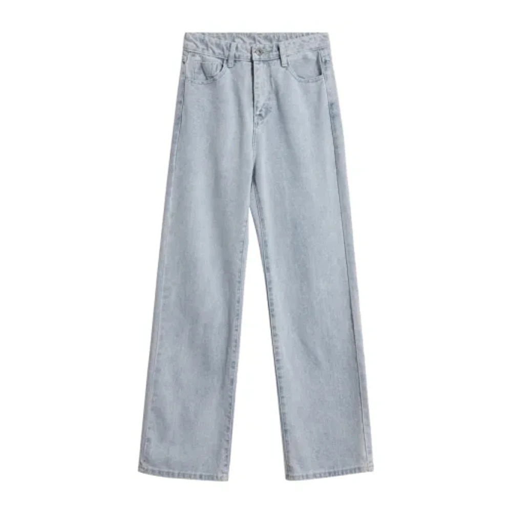 빈티지 스트레이트 진 여성 와이드 레그 루즈 데님 팬츠 가을 봄 패션 캐주얼 바지 화이트 블랙 블루 단색