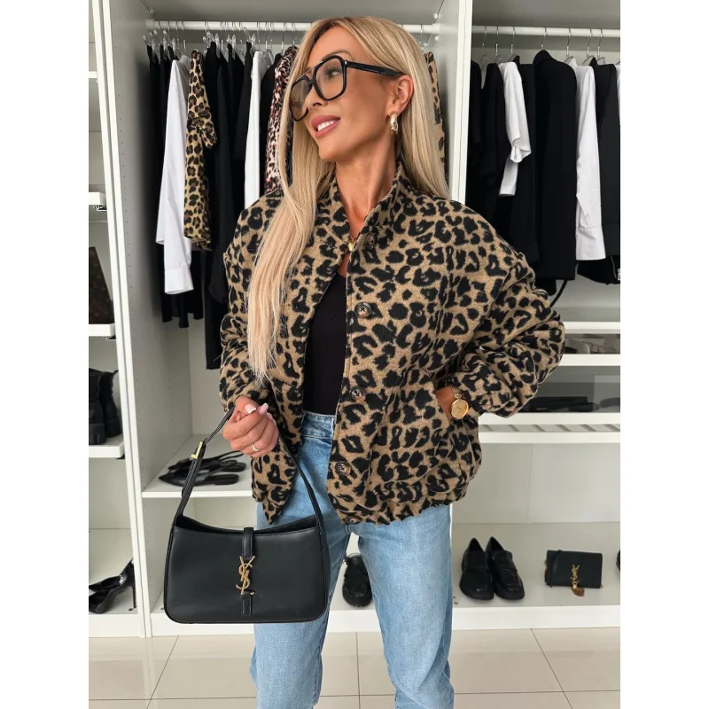 الربيع والخريف الأمريكية الرجعية الساخنة فتاة ليوبارد طباعة المرأة الجديدة فضفاضة عارضة مع تصميم فريد من نوعه #6