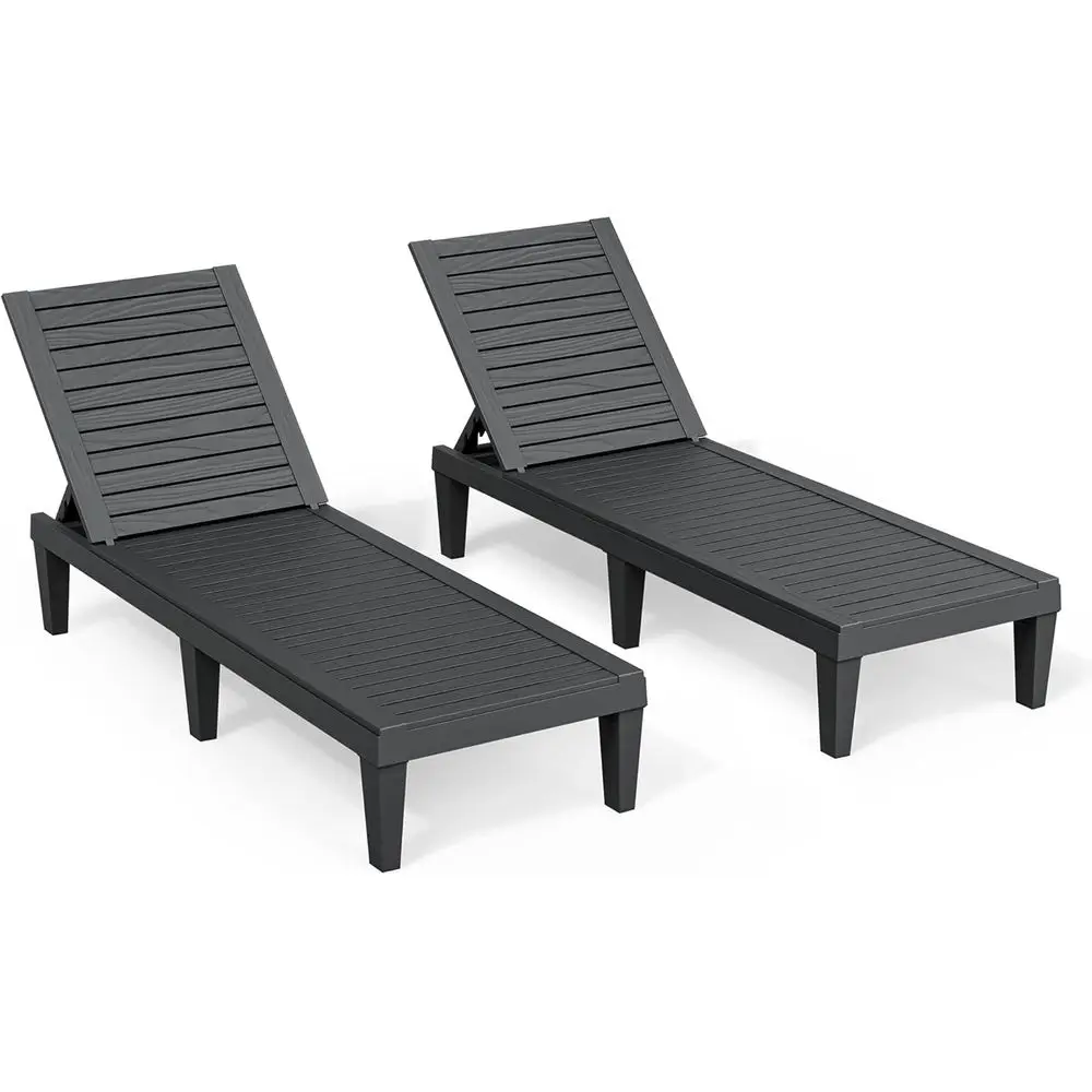 

2-Piece Waterproof & Lightweight Outdoor Lounge Chair Set with 5-Position Adjustable Back for Patio, Garden, Poolside, or Beach