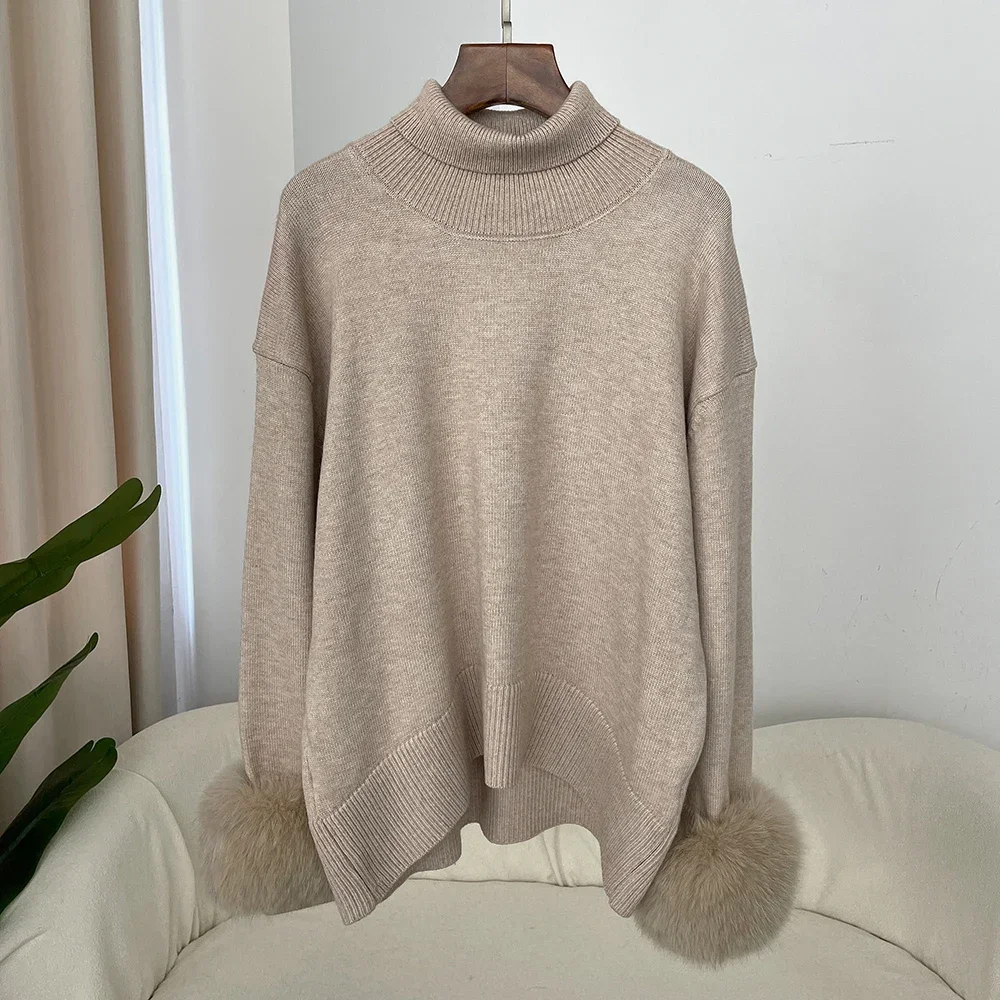 2024 Sweater Women Autumn Natural Fur Knitwear Pull Femme Real Fox Fur Coat Winter New Fashion Sleeves Slim Fit Sweaters Vintage