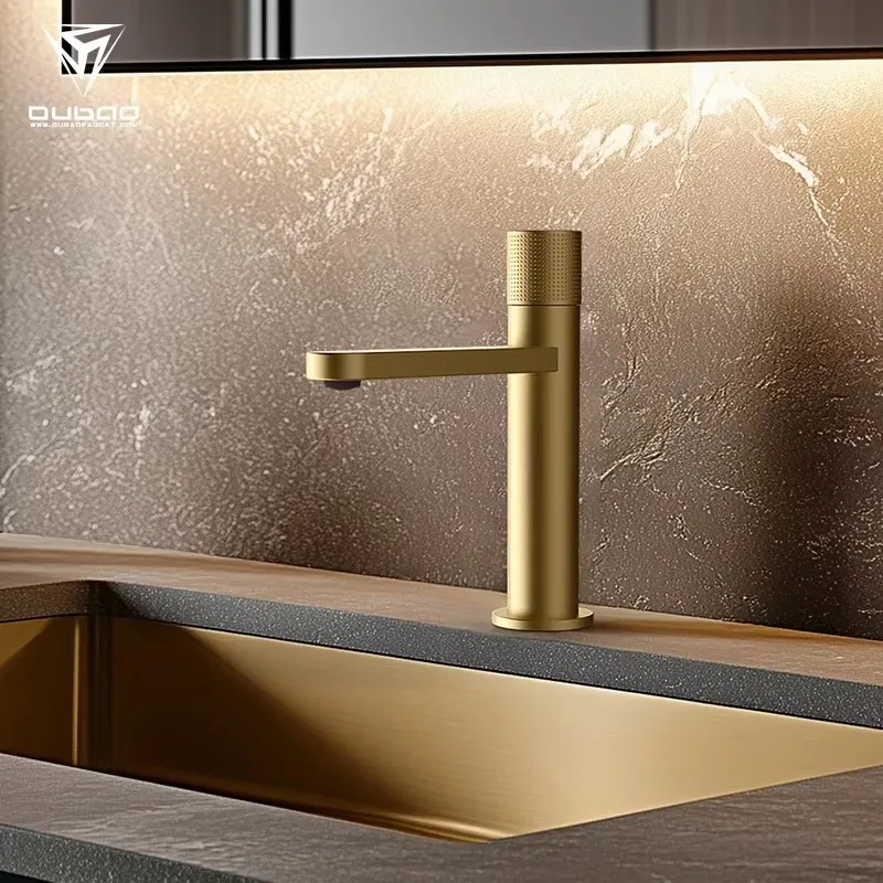 Luxury Gold Brass Modern Bathroom sink Faucet One Hole Hot cold water mixer Tap Single Handle Lavatory Basin Vanity Sink Faucet